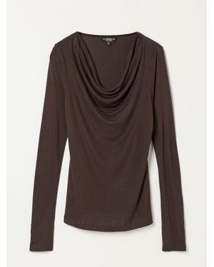 FatFace Lola Chocolate Long Sleeve Cowl Neck Top - Brown