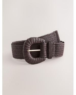 Next Chocolate Wide Raffia Effect Belt - Brown
