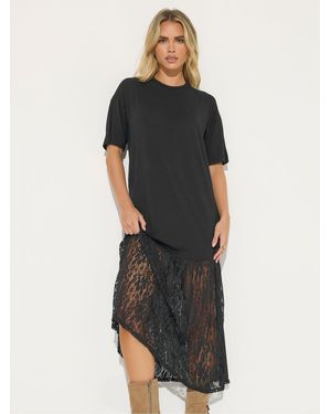 PixieGirl Petite Lace T-Shirt Maxi Dress - Black