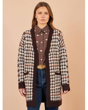 Yumi' Knitted Check Long Cardigan - Natural