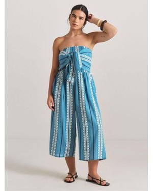 Simply Be Jacquard Wrap Beach Jumpsuit - Blue