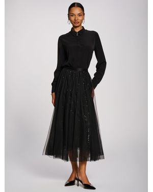 Jolie Moi Sequin Mesh Multi Layered Maxi Skirt - Black