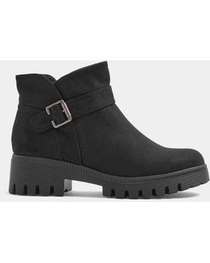Yours Curve Buckle Detail Wedge Boots - Black