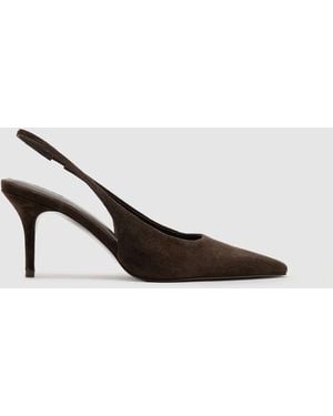 Reiss Dark Chocolate Camilla Suede Slingback Mid-Heel Court Shoes - Brown