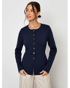 Threadbare Cinched Knitted Button Up Cardigan - Blue