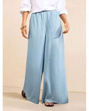 Friends Like These Light Wash Lightweight Denim Elasticated Waist Palazzo Wide Leg Pants - Blue
