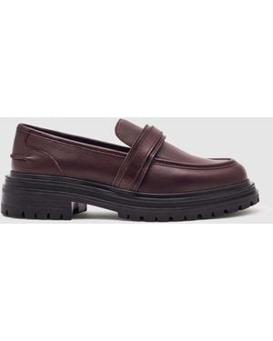 Reiss Leather Strap-Detail Lug-Sole Loafers - Red