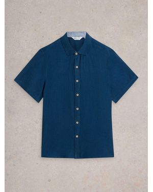 White Stuff Keswick Short Sleeve 100% Linen Shirt - Blue