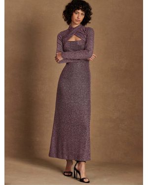 Ro & Zo Cameron Long Sleeve Sparkle Cut Out Detail Dress - Brown