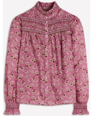Boden Esme Smocked Detail Frill Top - Pink