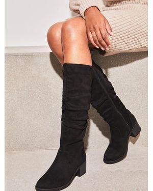 Lipsy Kniehohe Stiefel Aus Velourslederimitat Mit Raffungeu 36 (Uk 3 W) - Schwarz
