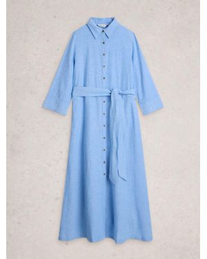 White Stuff Soma Linen Shirt Dress - Blue