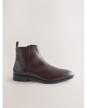 Next Leather Zip Boots - Brown