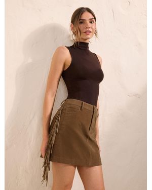 Friends Like These Faux Suede Fringe Detail Mini Skirt - Natural