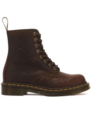 Dr. Martens 1460 Pascal Embossed Floral Crazy Horse Boots - Brown