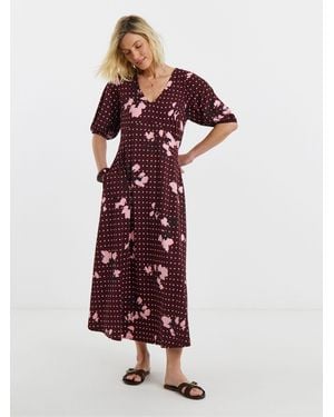 JD Williams Puff Sleeve Soft Touch Jersey Tea Dress - Red