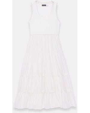 Mint Velvet Crochet Trim Tiered Midi Dress - White