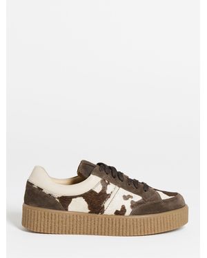 Simply Be Simply Be Extra Wide Fit Lace Up Animal Print Suede Sneakers - Brown