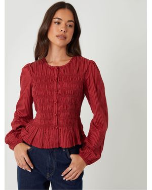 Threadbare Shirred Dobby Stripe Button Up Blouse