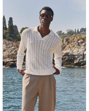 Mauvais Blanca Pointelle Open Collar Sweater - Gray