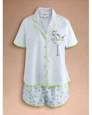 Cath Kidston Button Through Stanley Dog Print Shorts Pyjamas Set - Blue