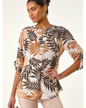 Roman Leaf Print V-Neck Stretch Shirt - Gray