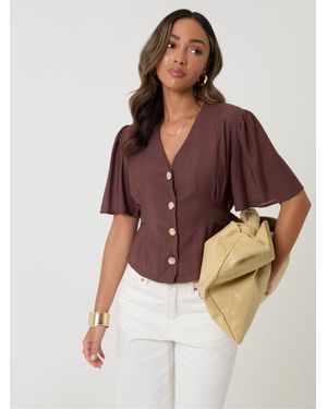 Threadbare Flutter Sleeves Top - Brown