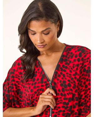 Roman Animal Print Zip Front Stretch Shirt - Rot