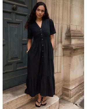 Threadbare Tiered Linen Blend V-Neck Maxi Dress - Black
