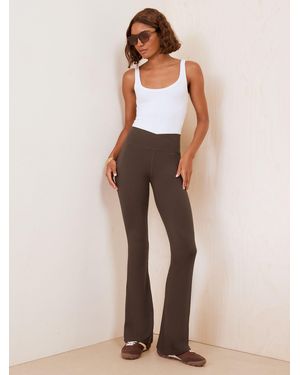 Friends Like These Chocolate Wrap Over High Waist Yoga Flare Leggings - Natural