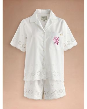 Cath Kidston Button Through Broderie Shorts Pyjamas Set - Natural
