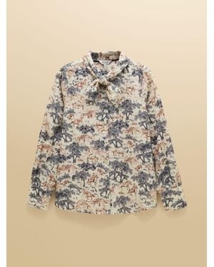 Joules Harriet Multi Toile Tie Neck Blouse - Natural