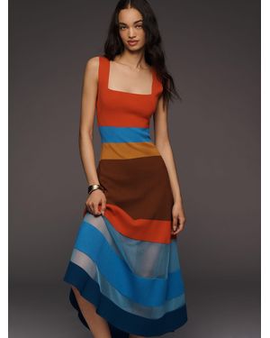 Anthropologie Maeve Sleeveless Blocked Knit Midi Dress - Blue