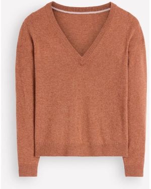 Boden Elsie Cashmere V-Neck Sweater - Brown