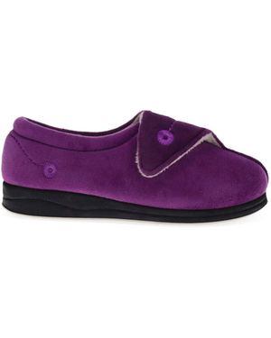 Pavers Wide Fit Ladies Touch Fasten Full Slippers With Permalose Sole - Purple