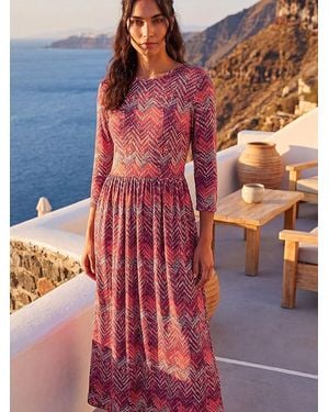 Roman Zig Zag Print Midi Dress - Pink
