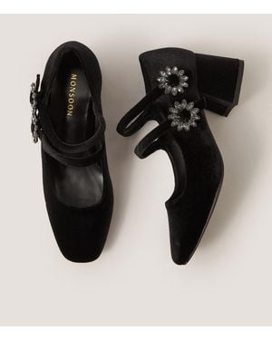 Monsoon Symone Velvet Mary Jane Block Heels - Black