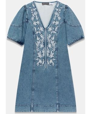 Mint Velvet Embroidered Cotton Denim Mini Dress - Blue