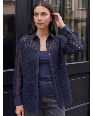 Roman Lace Button Through Collared Shirt - Blue