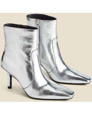 Sosandar Leather Square Toe Ankle Boots - Natural