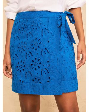 Love & Roses Broderie Wrap Mini Skirt - Blue