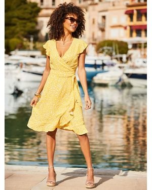 Sosandar Frill Sleeve Wrap Dress - Yellow