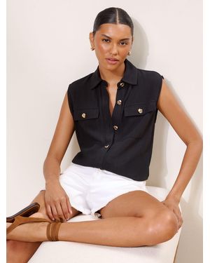 Lipsy Touch Of Linen Sleeveless Utility Shirt - Black