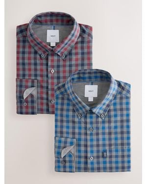 Next Regular Fit Easy Iron Oxford Shirts 2 Packs - Blue