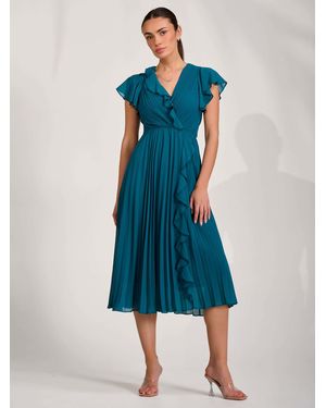 Jolie Moi Ruffle Pleated Chiffon Midi Dress - Blue