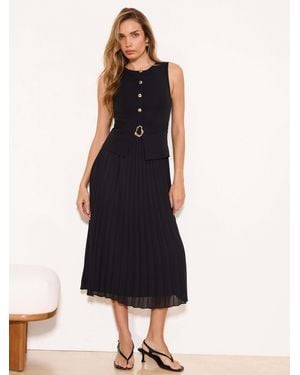 Lipsy Belted Hybrid Chiffon Skirt Sleeveless Knitted Maxi Dress - Schwarz