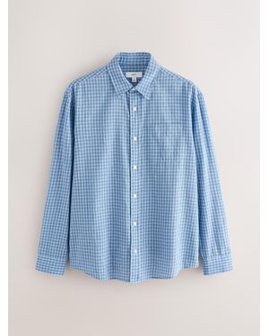 Next Relaxed Fit Micro Check Long Sleeve Shirt - Blue