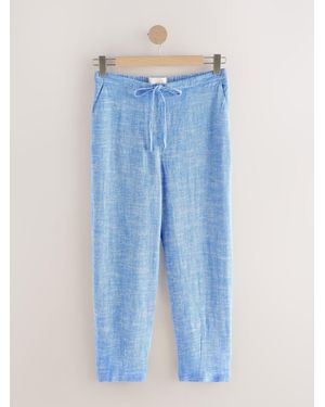 Next Chambray Linen Blend Barrel Leg Trousers - Blue