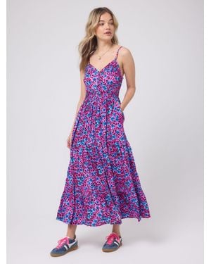Scamp & Dude Paradise Cheetah Pintuck Midi Sundress - Purple