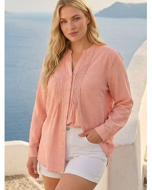 Roman Curve Pintuck Sequin Blouse - Pink